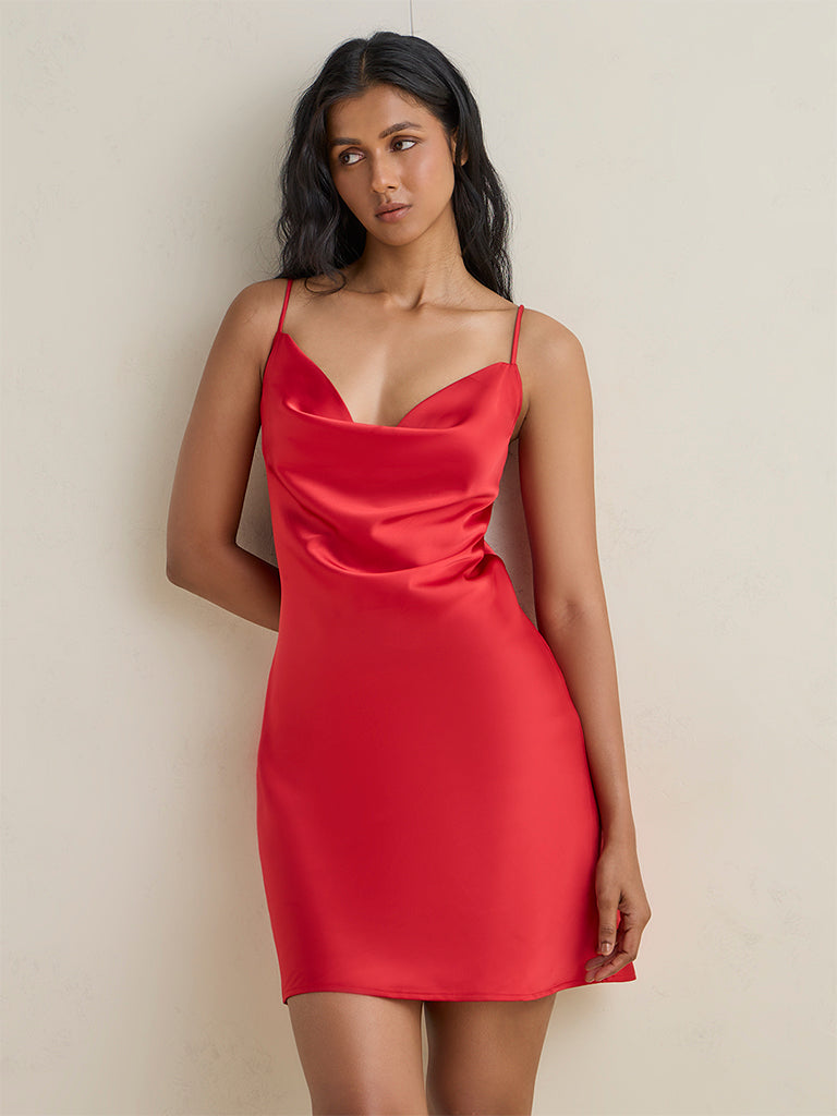 Wunderlove Red Satin Slip Dress