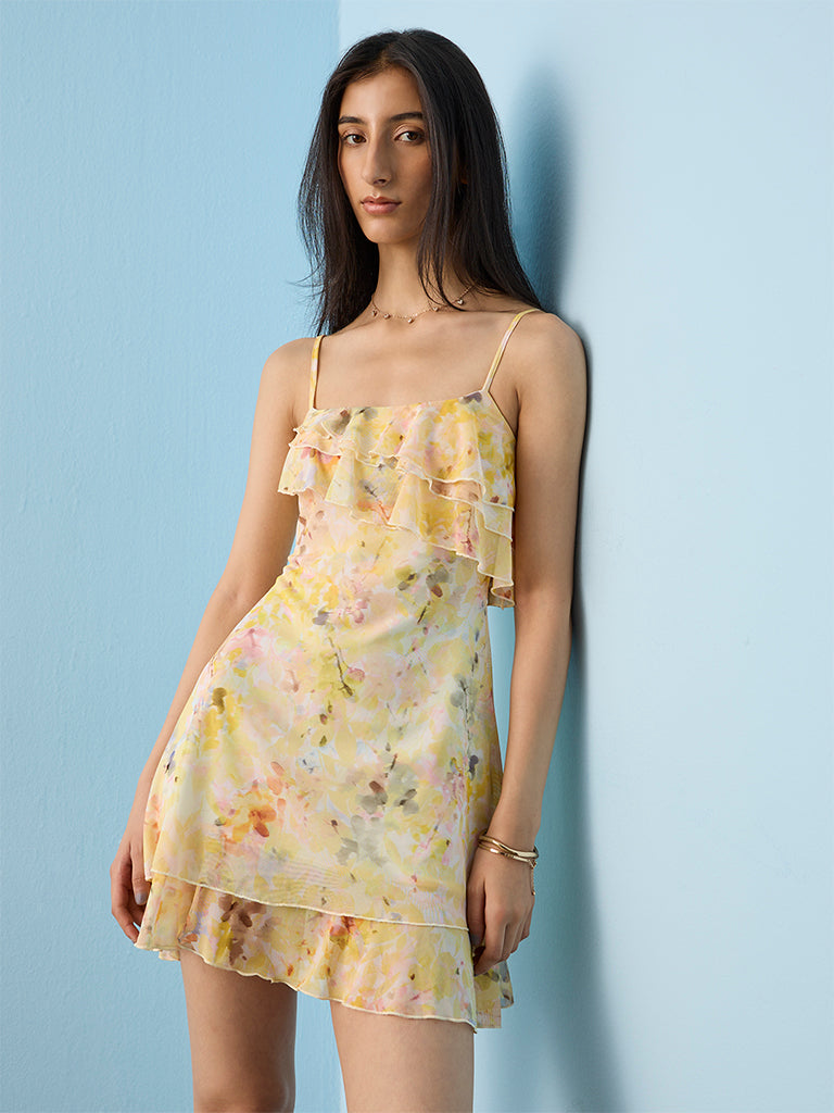 Nuon Yellow Floral Printed A-Line Dress