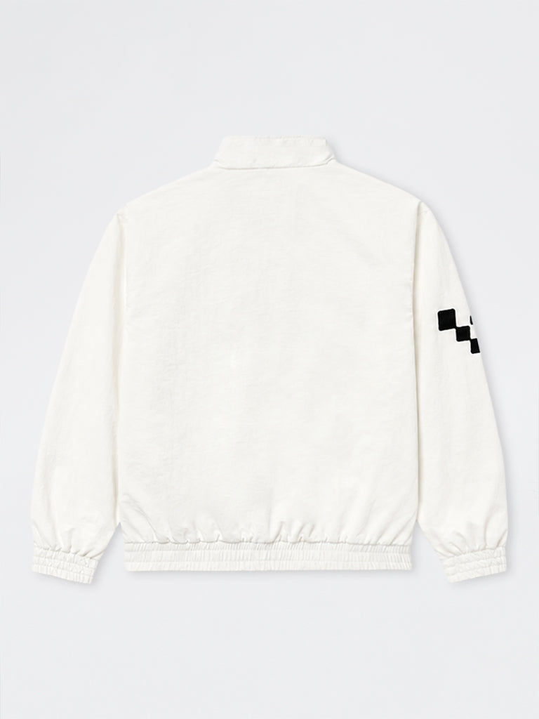 Boys White Japanese Text-Printed Jacket