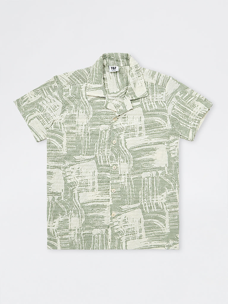 Boys Sage Green Abstract Printed Shirt
