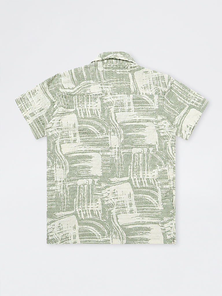 Boys Sage Green Abstract Printed Shirt