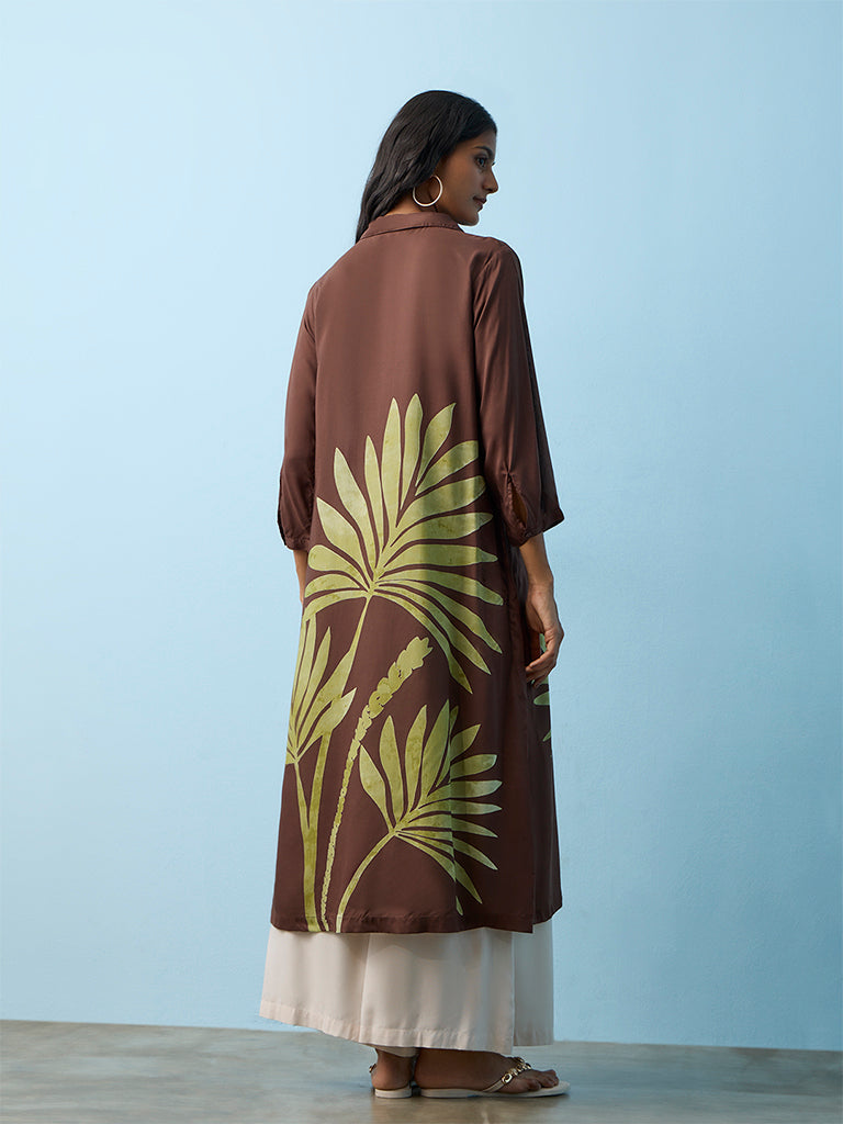 Utsa Brown Botanical Printed A-Line Kurta