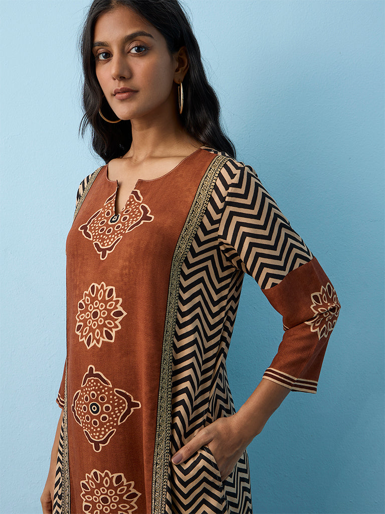 Utsa Rust Printed A-Line Kurta