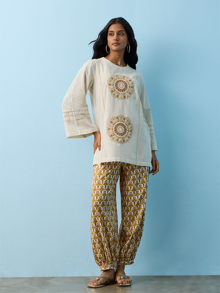 Utsa Off White Embroidered Tunic