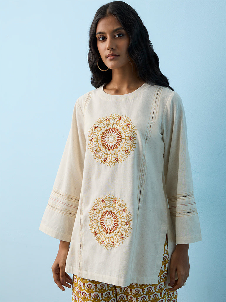 Utsa Off White Embroidered Tunic