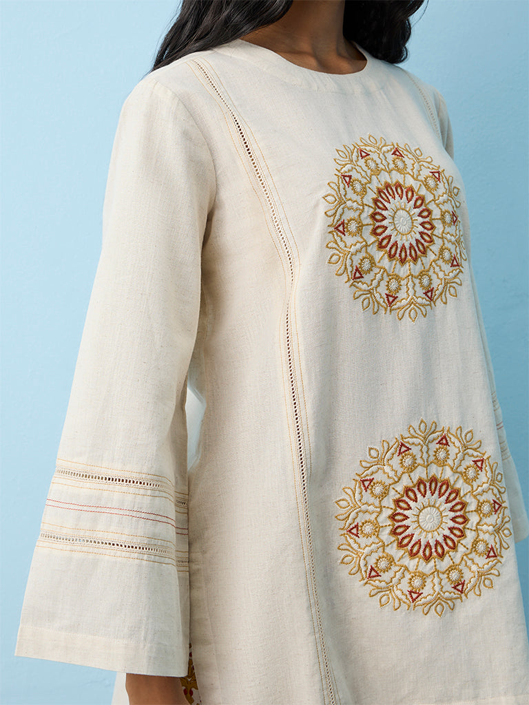 Utsa Off White Embroidered Tunic