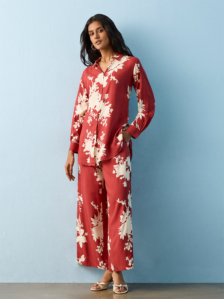 Utsa Red Floral Printed Tunic
