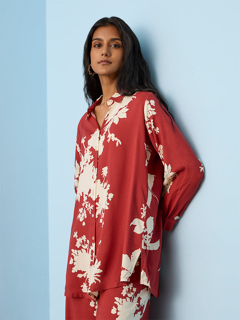 Utsa Red Floral Printed Tunic