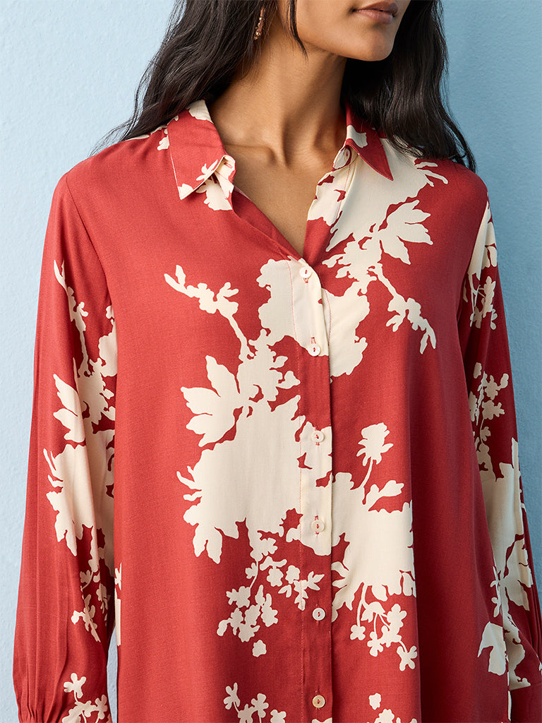 Utsa Red Floral Printed Tunic