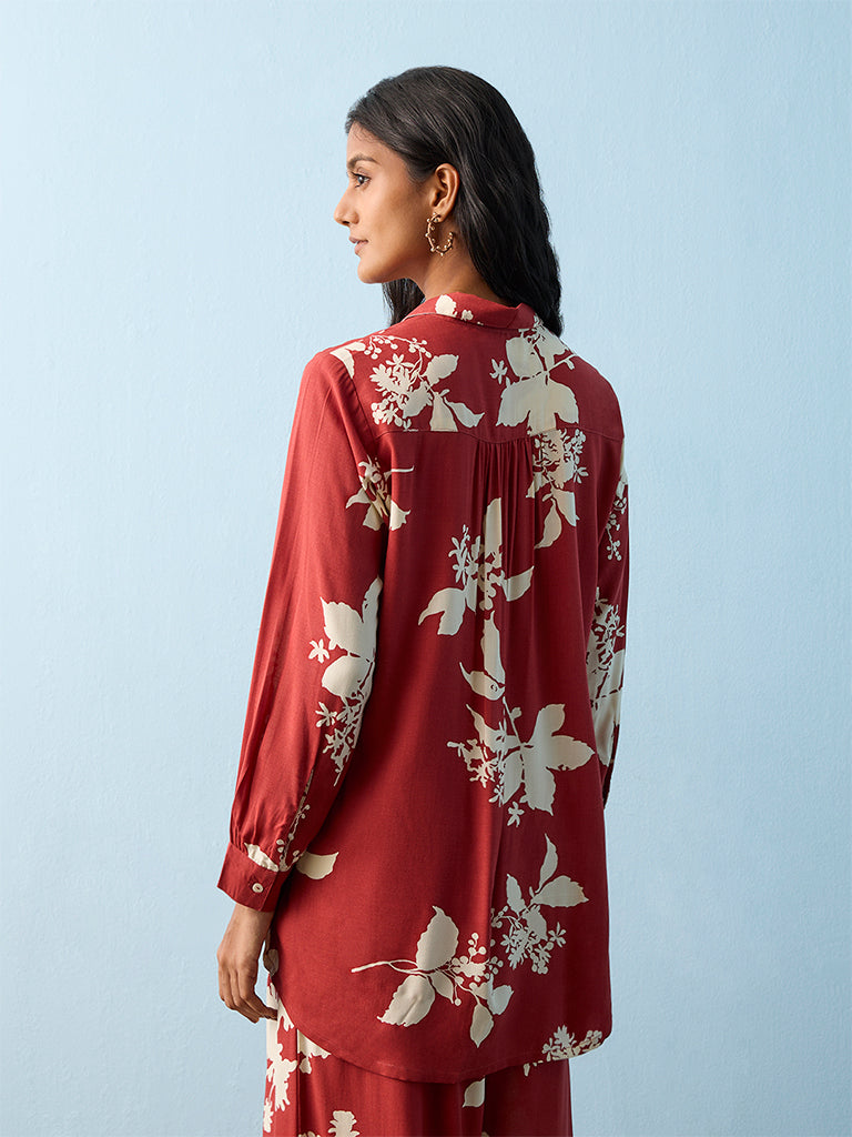 Utsa Red Floral Printed Tunic