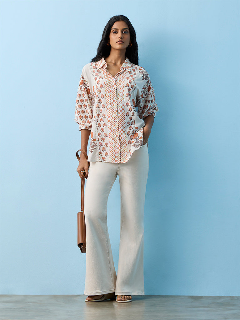 Utsa Off-White Floral Printed Tunic