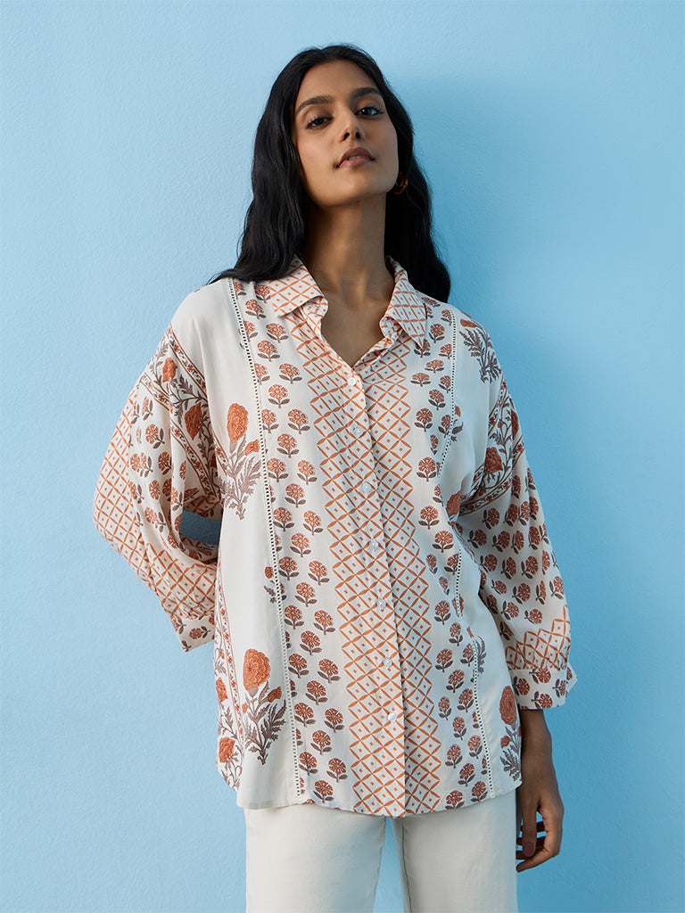 Utsa Off-White Floral Printed Tunic