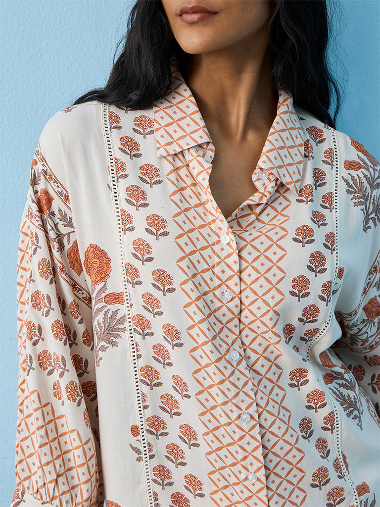 Utsa Off-White Floral Printed Tunic