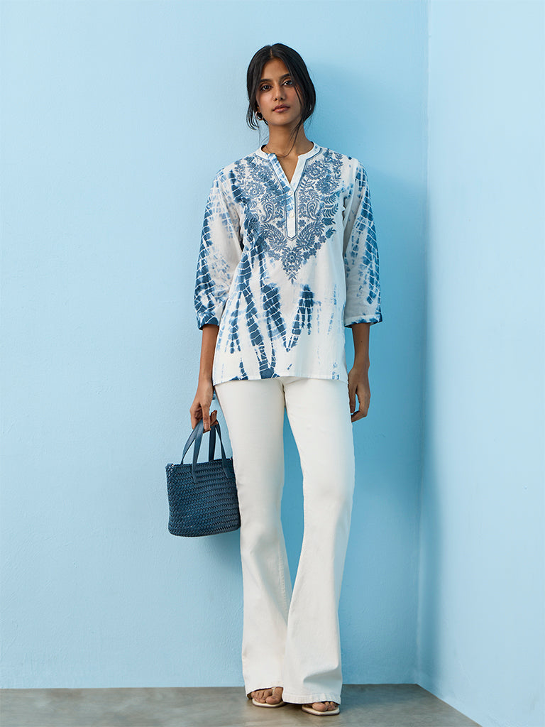 Utsa  Blue Tie-Dye Pattern Cotton Tunic