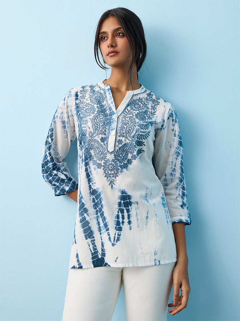 Utsa  Blue Tie-Dye Pattern Cotton Tunic