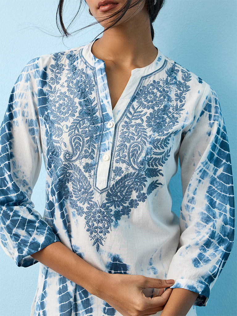 Utsa  Blue Tie-Dye Pattern Cotton Tunic