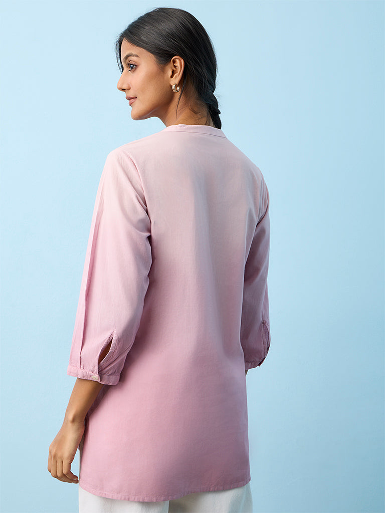 Utsa Lavender Floral Embroidered Cotton Tunic
