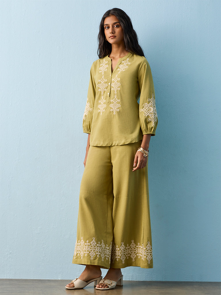 Utsa Green Embroidered Cotton Tunic