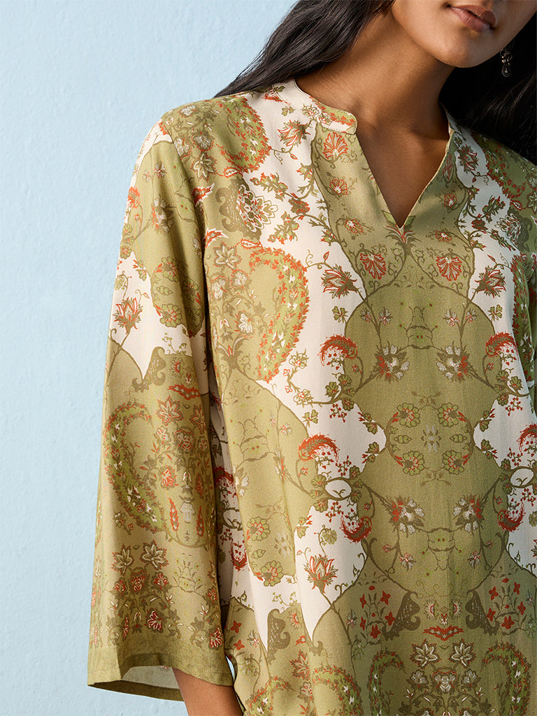 Utsa Green Floral Printed Kurti