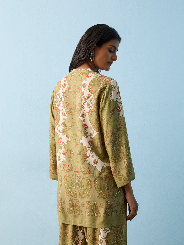 Utsa Green Floral Printed Kurti