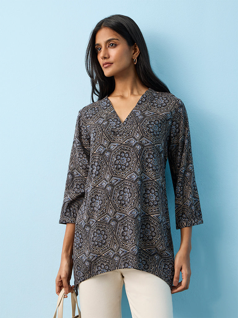 Utsa Black Printed Tunic
