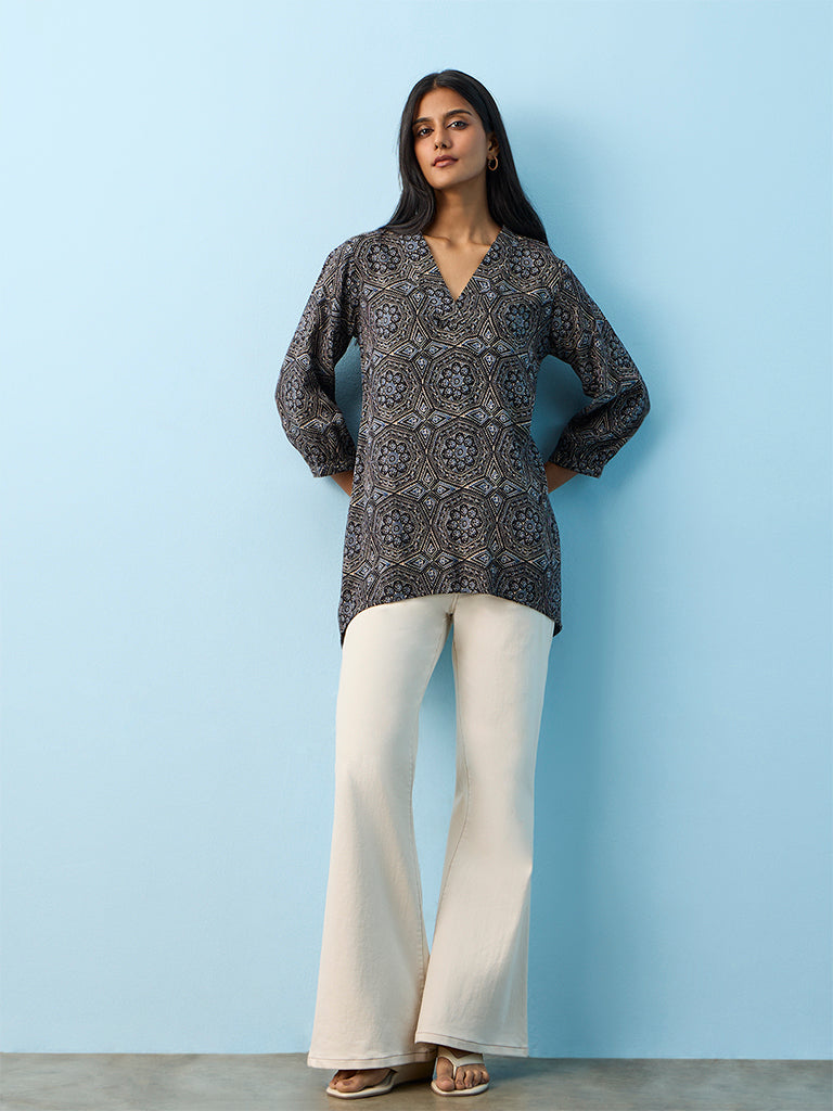 Utsa Black Printed Tunic