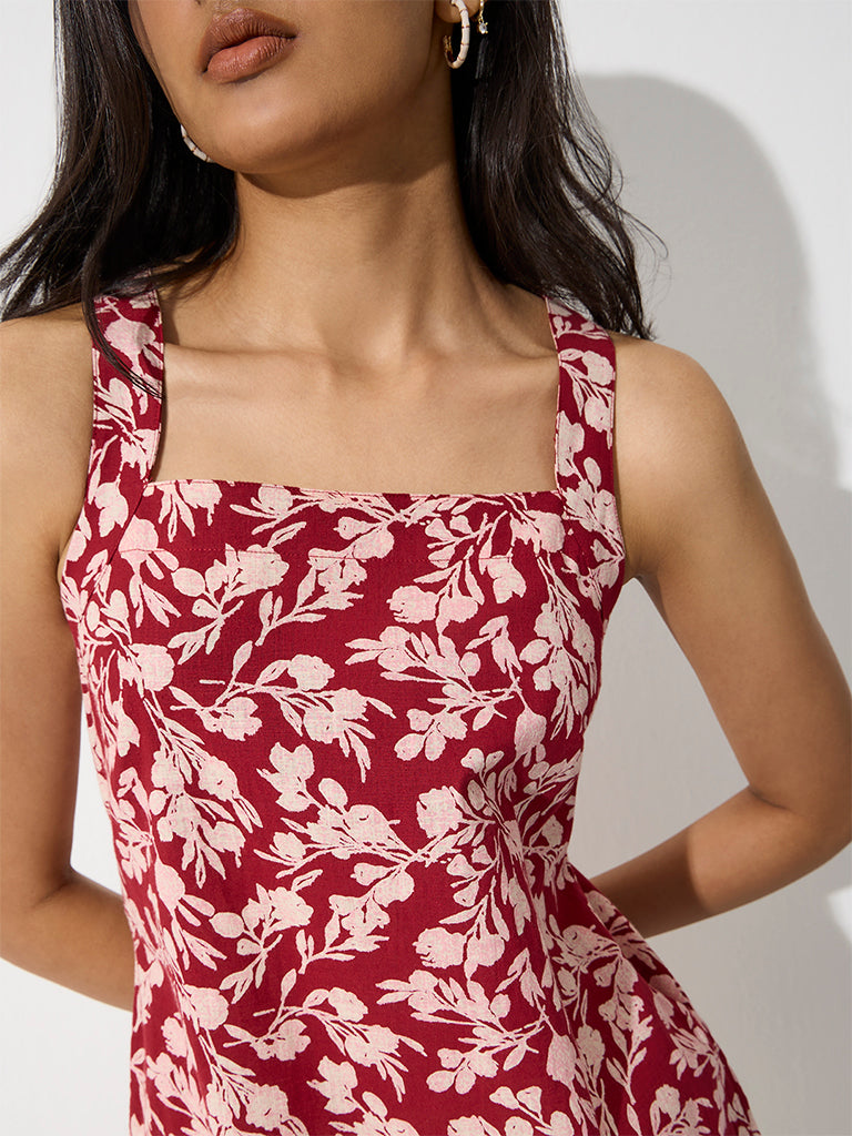 Utsa Red Floral Printed Cotton Tunic