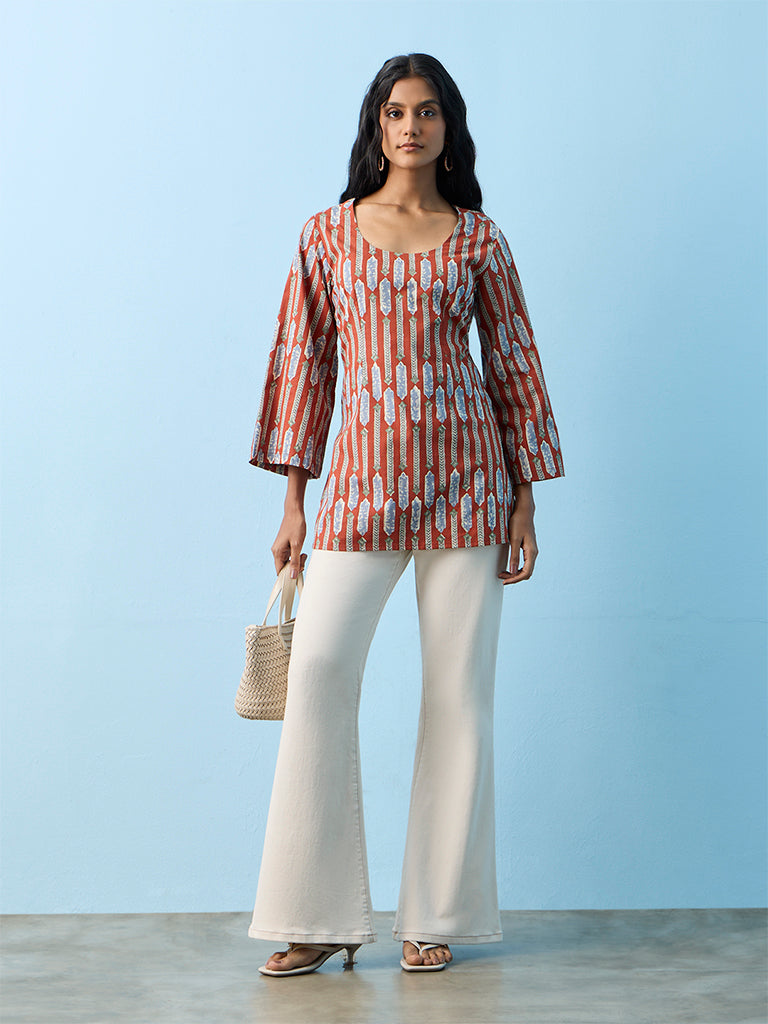 Utsa Red Printed Cotton Kurti
