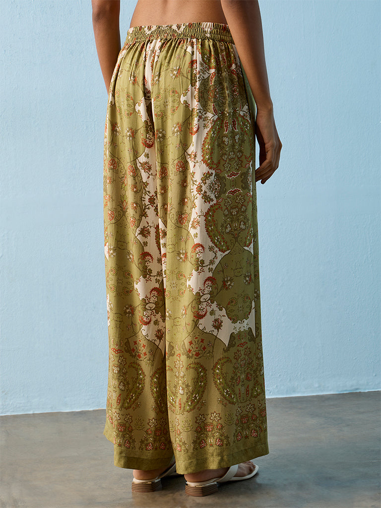 Utsa Green Floral Printed Palazzos