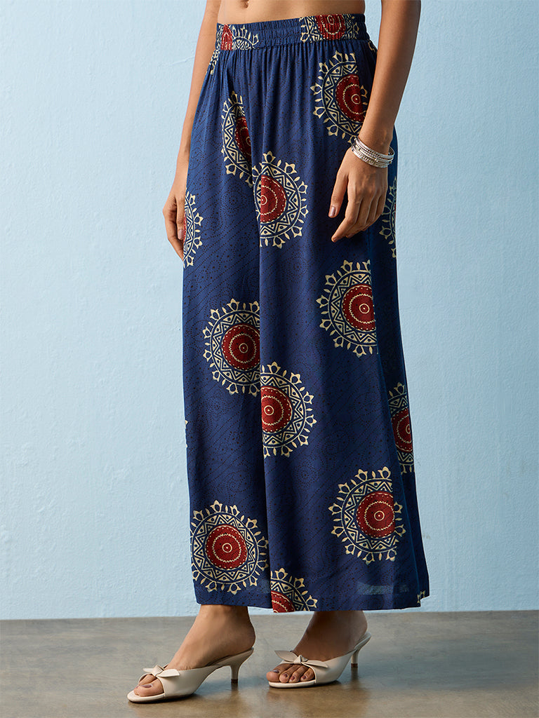 Utsa Indigo Printed Palazzos