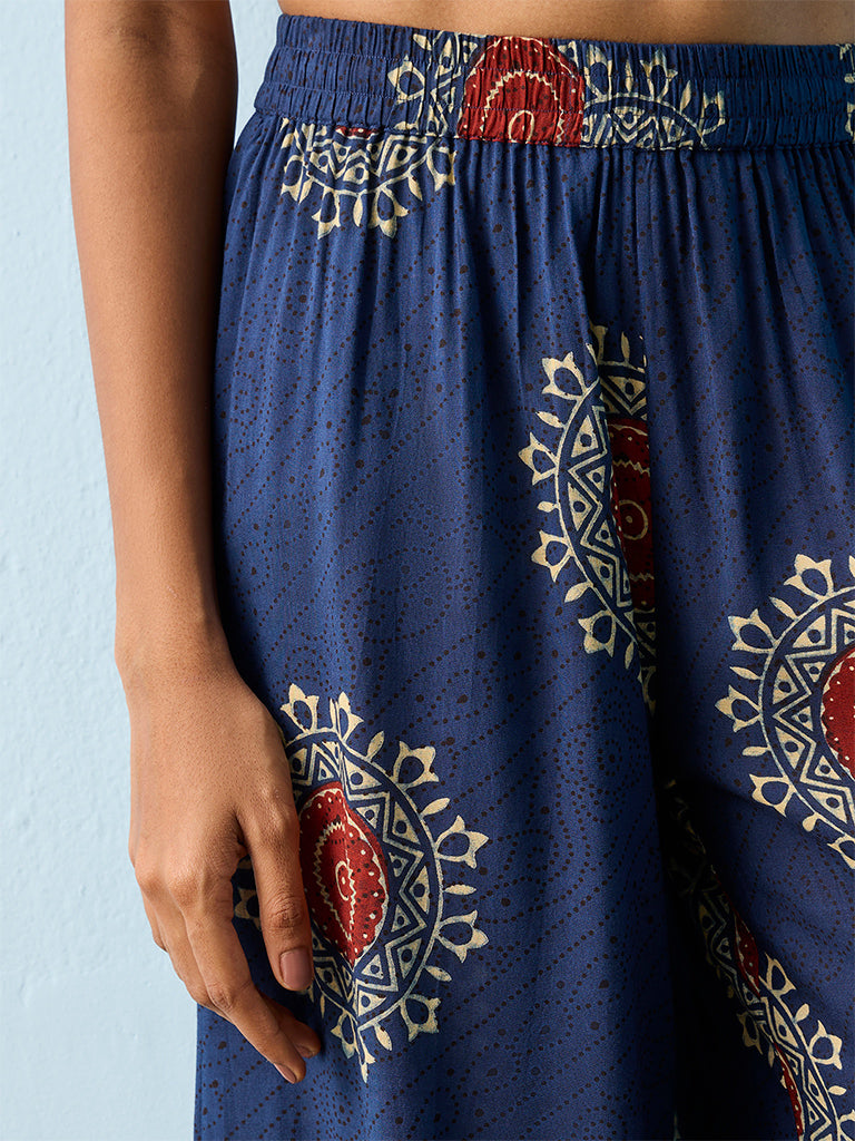 Utsa Indigo Printed Palazzos