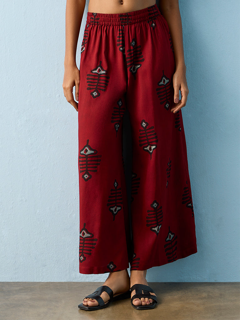 Utsa Red Fish Printed Palazzos