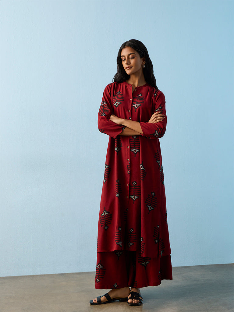 Utsa Red Fish Printed Palazzos