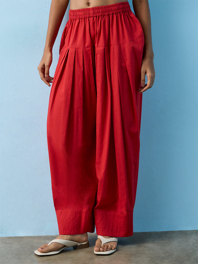 Utsa Red Cotton-Blend Salwar