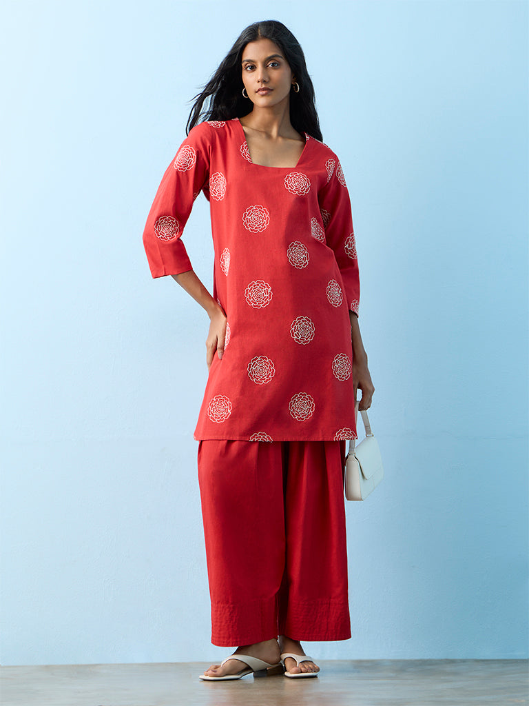 Utsa Red Cotton-Blend Salwar