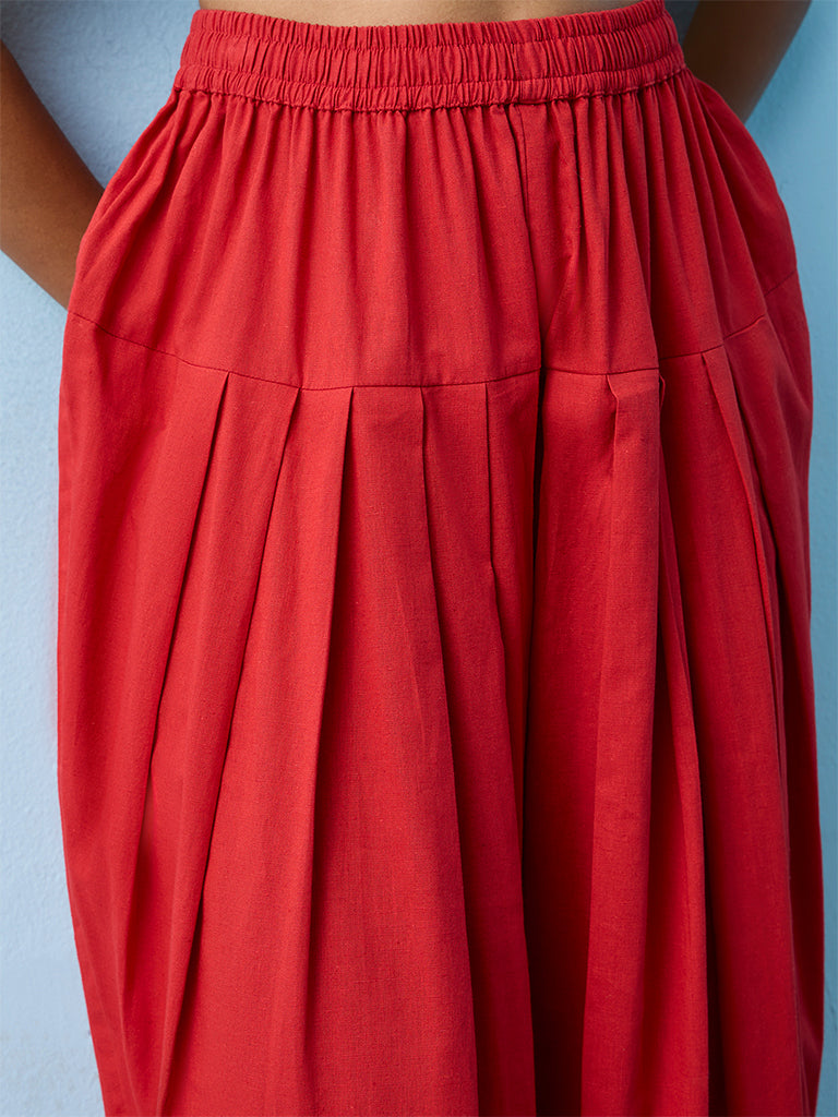 Utsa Red Cotton-Blend Salwar