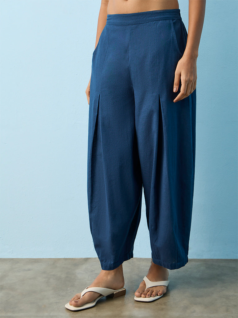 Utsa Indigo Solid Cotton Pants