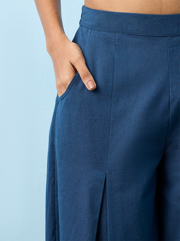 Utsa Indigo Solid Cotton Pants