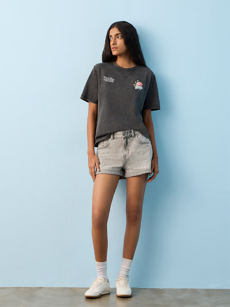 Nuon Grey Faded Cotton T-Shirt