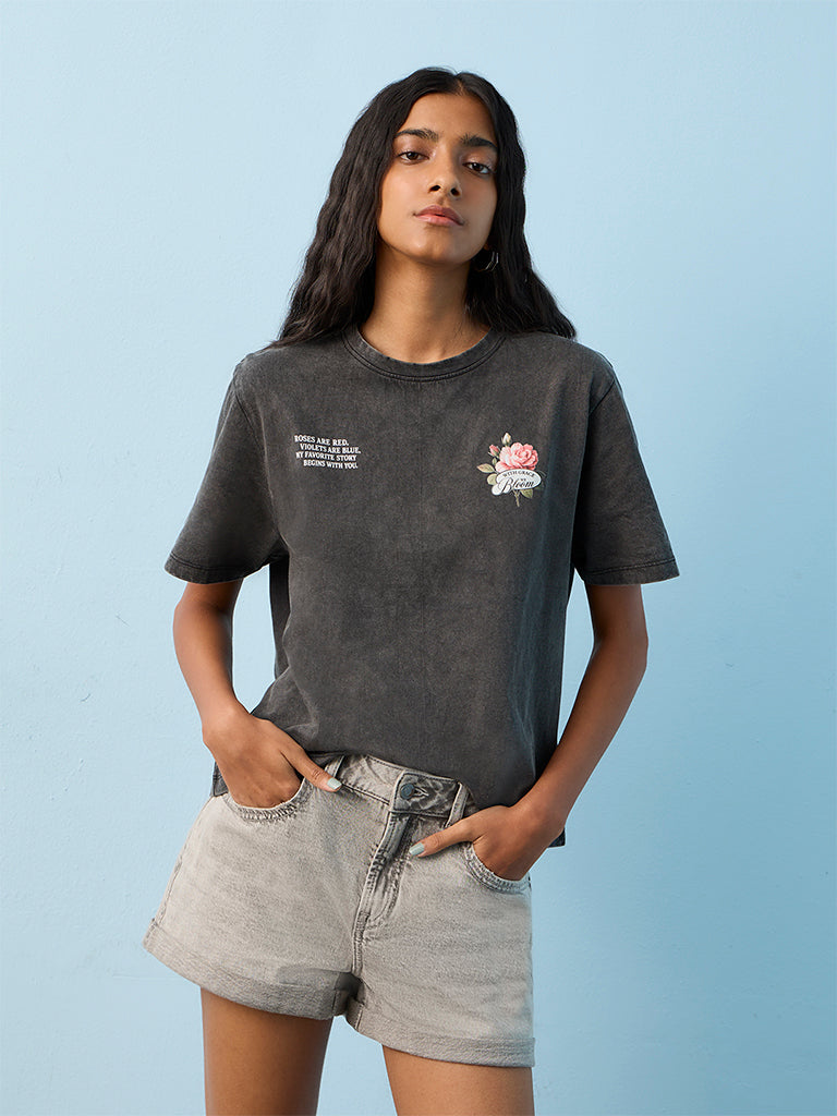 Nuon Grey Faded Cotton T-Shirt