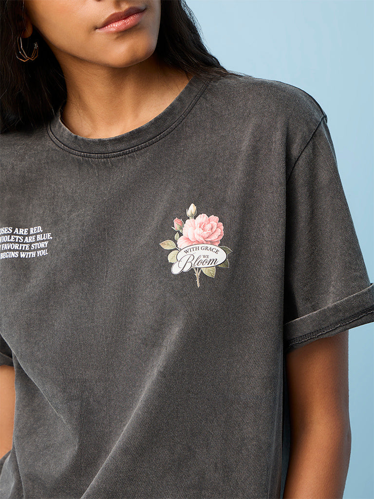 Nuon Grey Faded Cotton T-Shirt