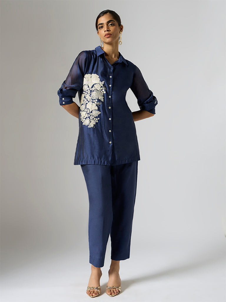 Vark Navy Floral Embroidered Co-ord Set