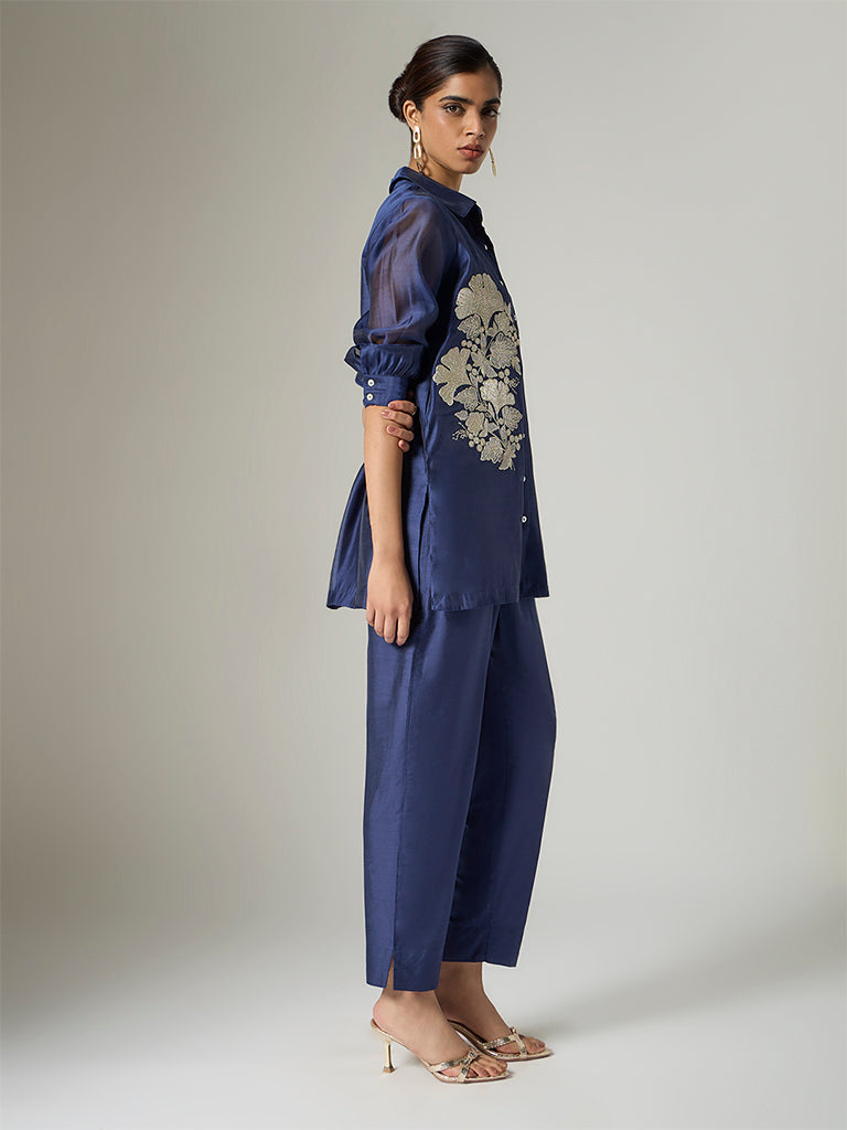 Vark Navy Floral Embroidered Co-ord Set