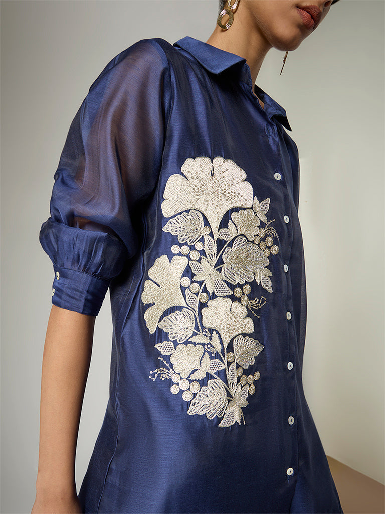Vark Navy Floral Embroidered Co-ord Set