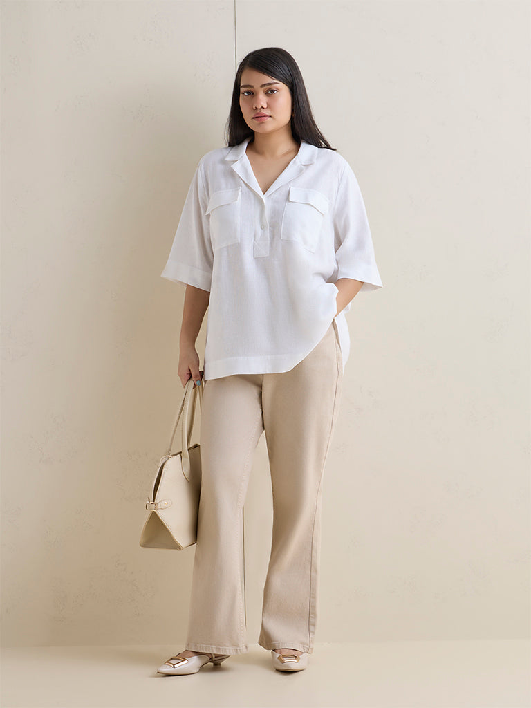 Gia White Solid Cotton Blouse