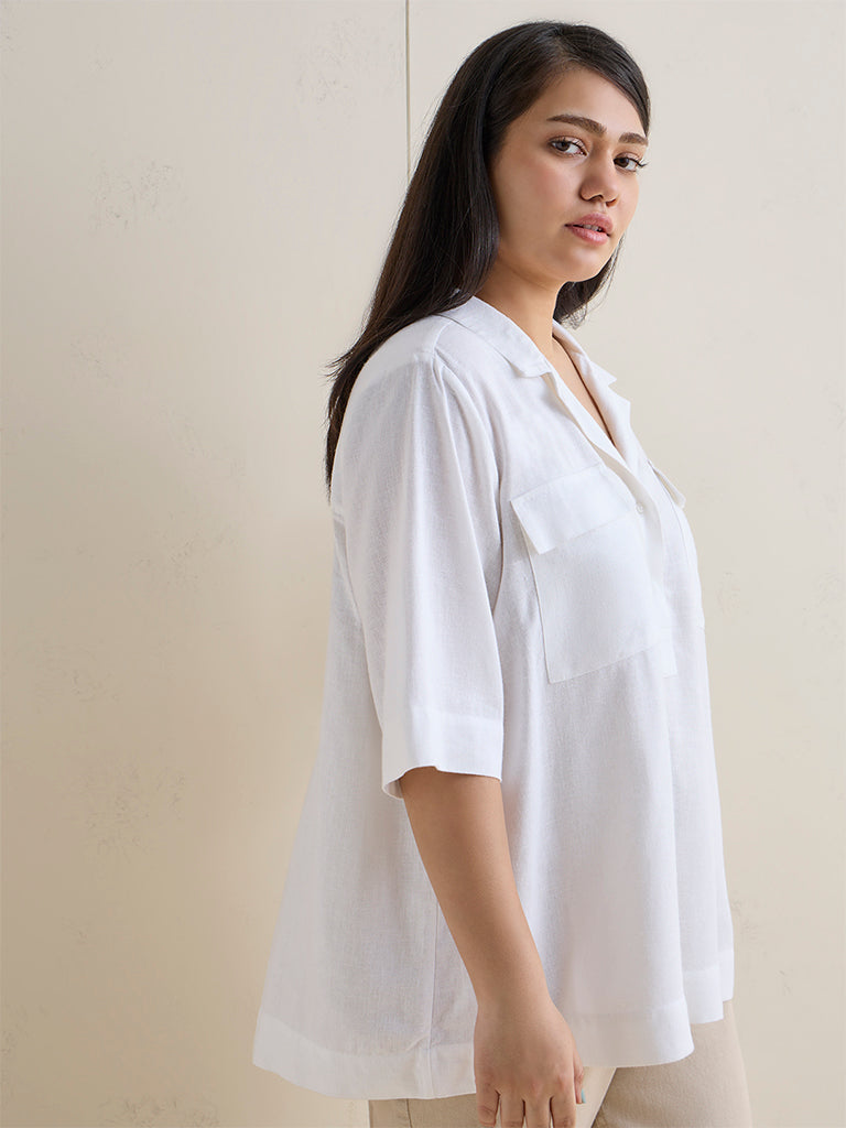 Gia White Solid Cotton Blouse