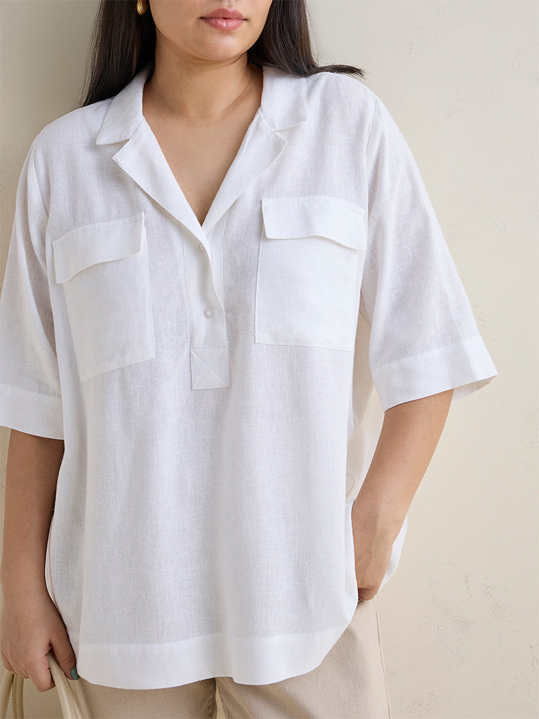 Gia White Solid Cotton Blouse