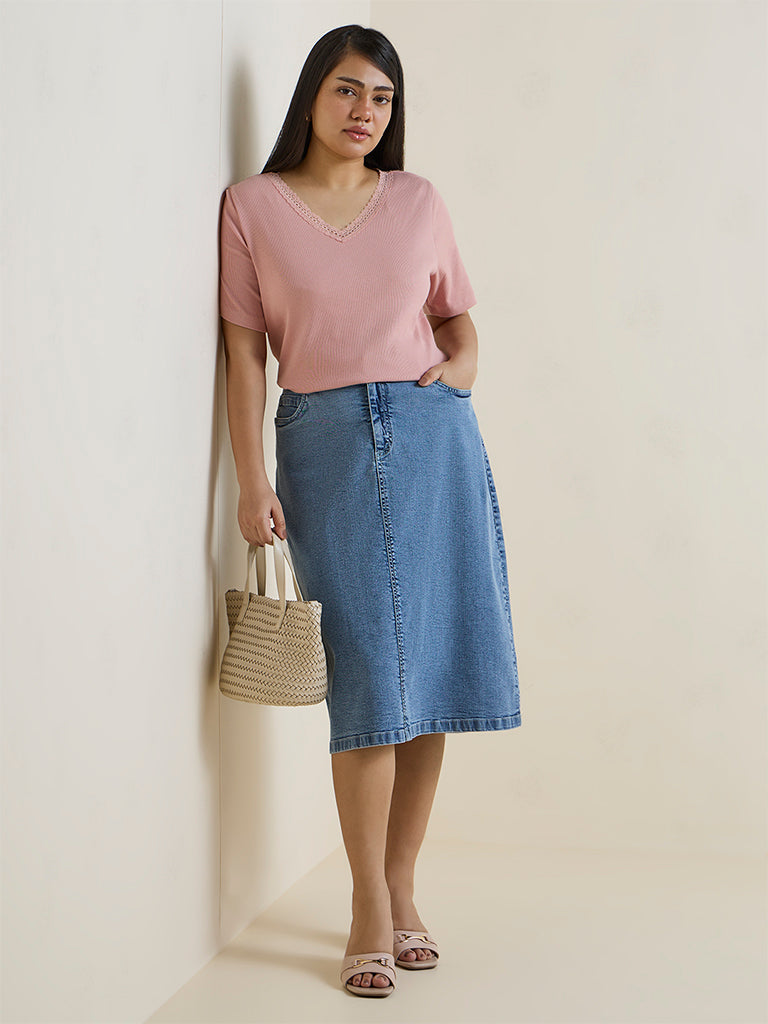 Gia Dusty Pink Knitted Cotton-Blend T-Shirt
