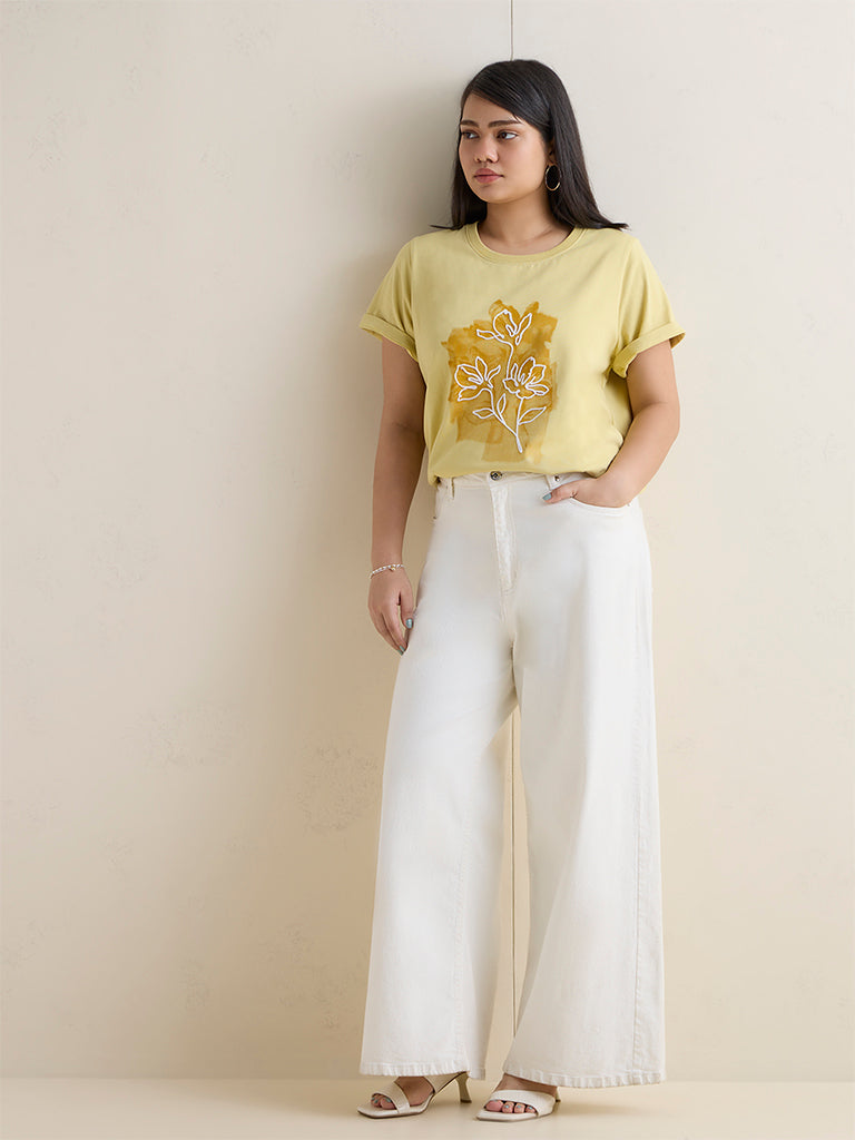 Gia Yellow Floral Printed Cotton T-Shirt