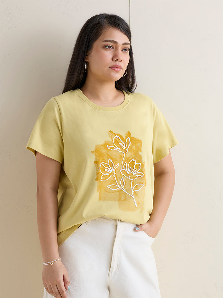 Gia Yellow Floral Printed Cotton T-Shirt
